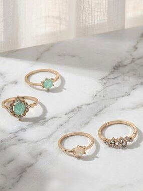 Ladies Golden Teal Ring Set
